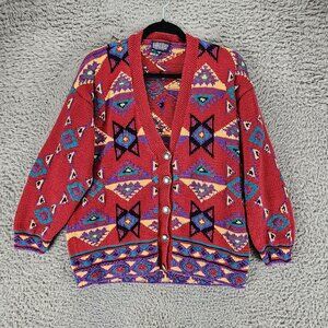 Lands End Sweater Womens Small Red Long Sleeve Button Up Cardigan *GUC*